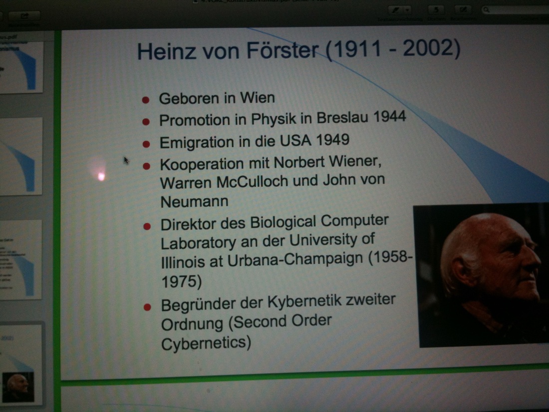 Vortragsfolie über den Kybernetiker Heinz von Förster